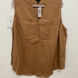 Torrid Tan Sleeveless Blouse with Mandarin Collar